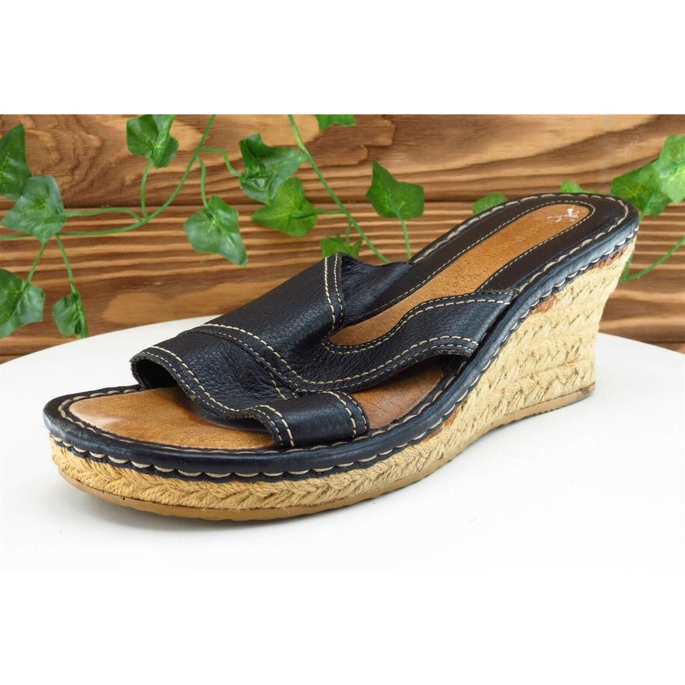 Hush Puppies Sz 8.5 M Black Slide Leather‎ Women Sandals